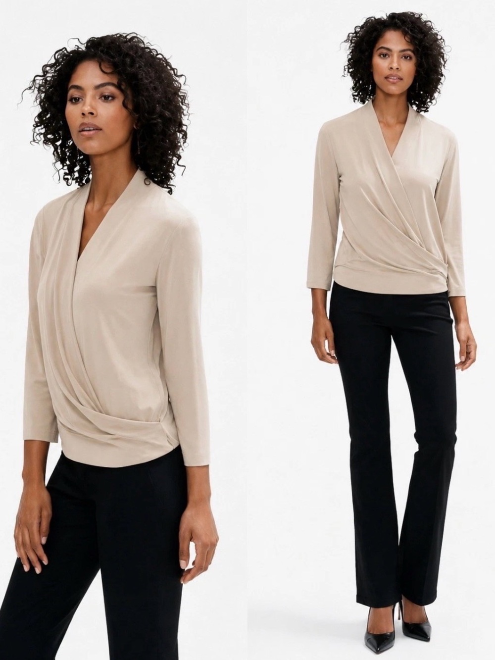 MM Lafleur Deneuve Faux Wrap Surplice Blouse  - Cream Color Size M